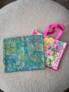 Lilly Pulitzer Pink Floral & Aqua Shell Print Scarves/Wraps